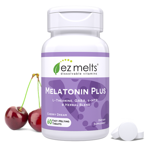 melatonin supplement with L-theanine, GABA, 5-HTP, lemon balm, and passionflower. With dissolvable tablet in 